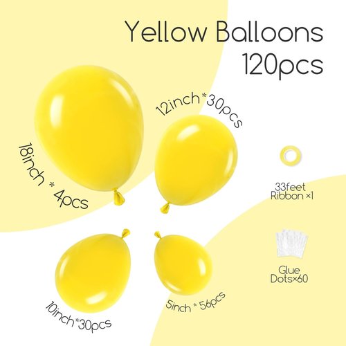 Awenztech Yellow Balloon Arch Kit - 120 Pcs of 5 to 18 Inch Latex Balloons for Party Decorations