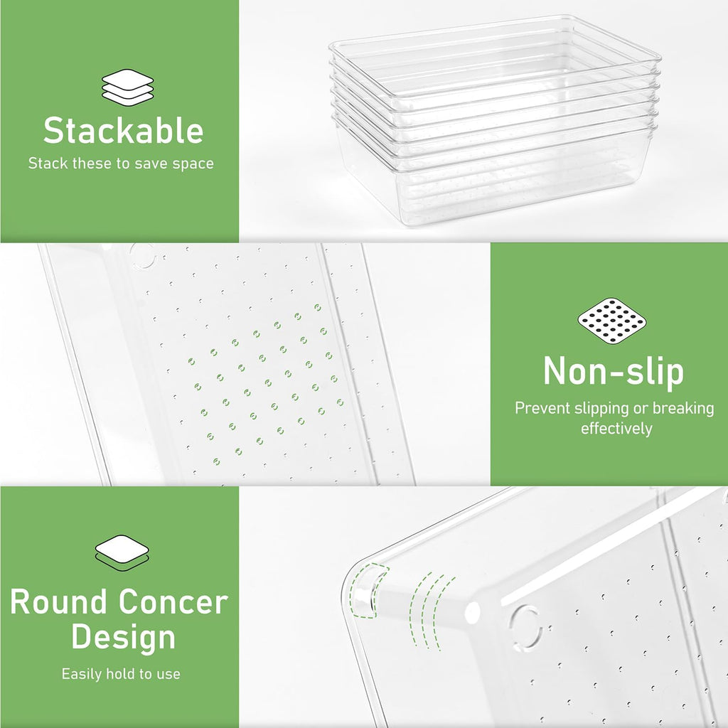Skiennix 8 PCS Clear Plastic Drawer Organizer Tray - Versatile Acrylic Bins for Makeup, Office & Kitchen