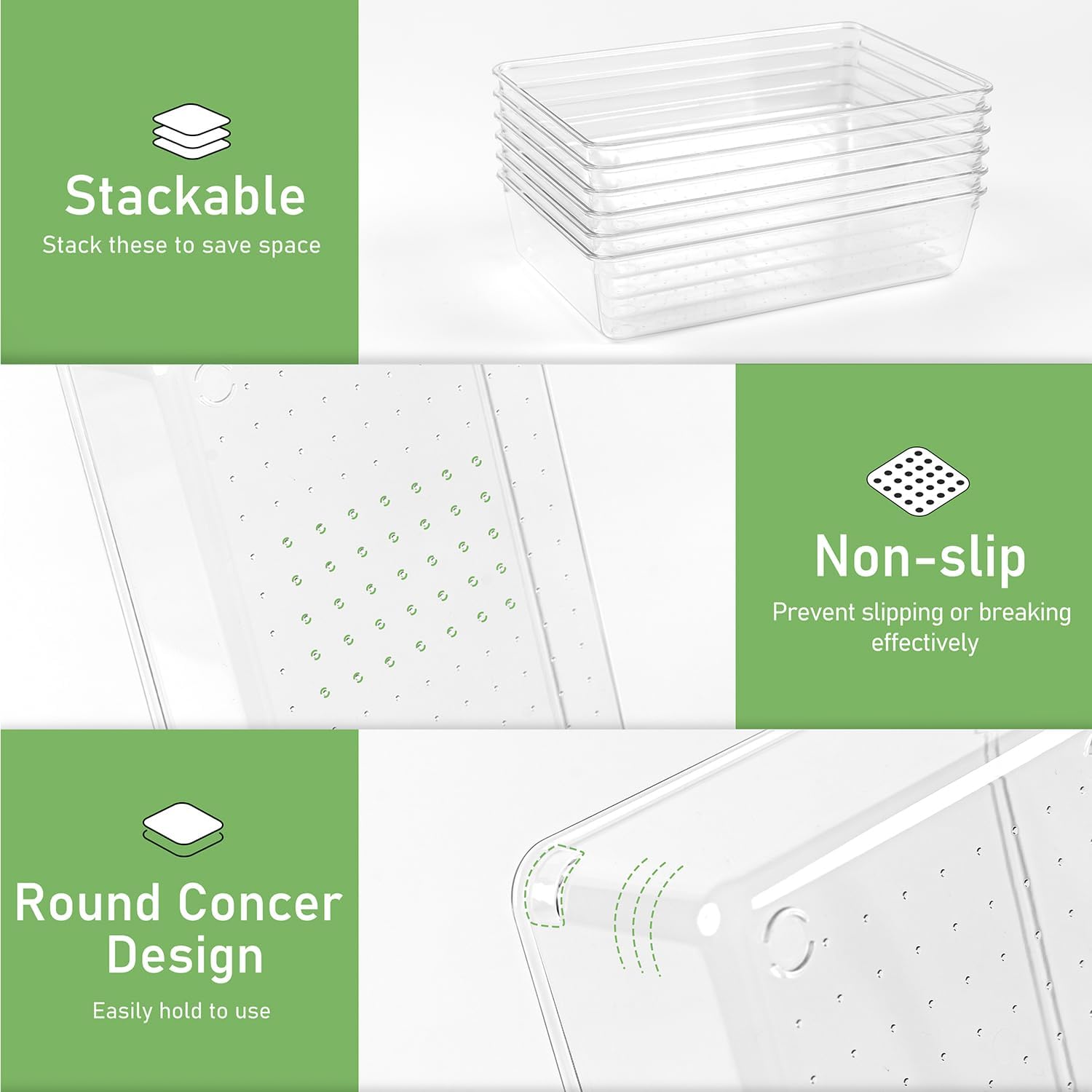 Skiennix 8 PCS Clear Plastic Drawer Organizer Tray - Versatile Acrylic Bins for Makeup, Office & Kitchen