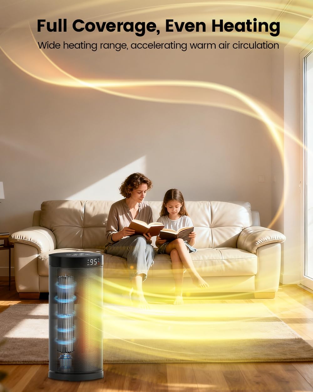 Space Heater for Indoor Use, 1500W Electric & Portable Ceramic Heaters with Thermostat, 4 Modes, 24Hrs Timer, 80°Oscillating Room Heater with Remote, Safe for Office Bedroom Use，15IN