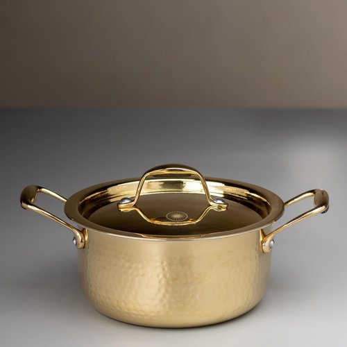Swadeshi Blessings Exclusive Range Brass Pot/Stock Pot for Cooking with Lid/Teflon-Free/Naturally Non-Stick Brass Utensils with Tin Coating (1 Litres)
