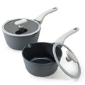 PRICUSIS Nonstick Saucepan Set with Lids, 2QT and 2.7QT Ceramic Sauce Pan Set, Non Toxic Sauce Pots with Pour Spouts for Multipurpose Use, PTFE, PFOA & PFAS Free, Induction Compatible.