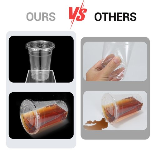 Kuerqi 100 Sets 16 Oz Plastic Cups with Lids and Straws, Iced Coffee Cups with Lids, Disposable Clear Plastic Cups with Lids for Iced Coffee, To-Go Drinks and Smoothies, Lemonade Stand Supplies