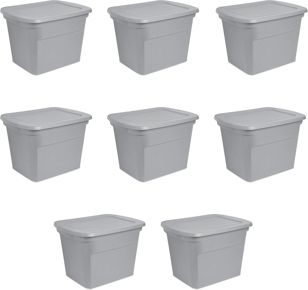 Sterilite 18 Gal Storage Tote - Stackable Plastic Bin with Lid for Organizing Clothes | Gray Base & Lid, 8-Pack