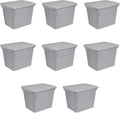 Sterilite 18 Gal Storage Tote - Stackable Plastic Bin with Lid for Organizing Clothes | Gray Base & Lid, 8-Pack