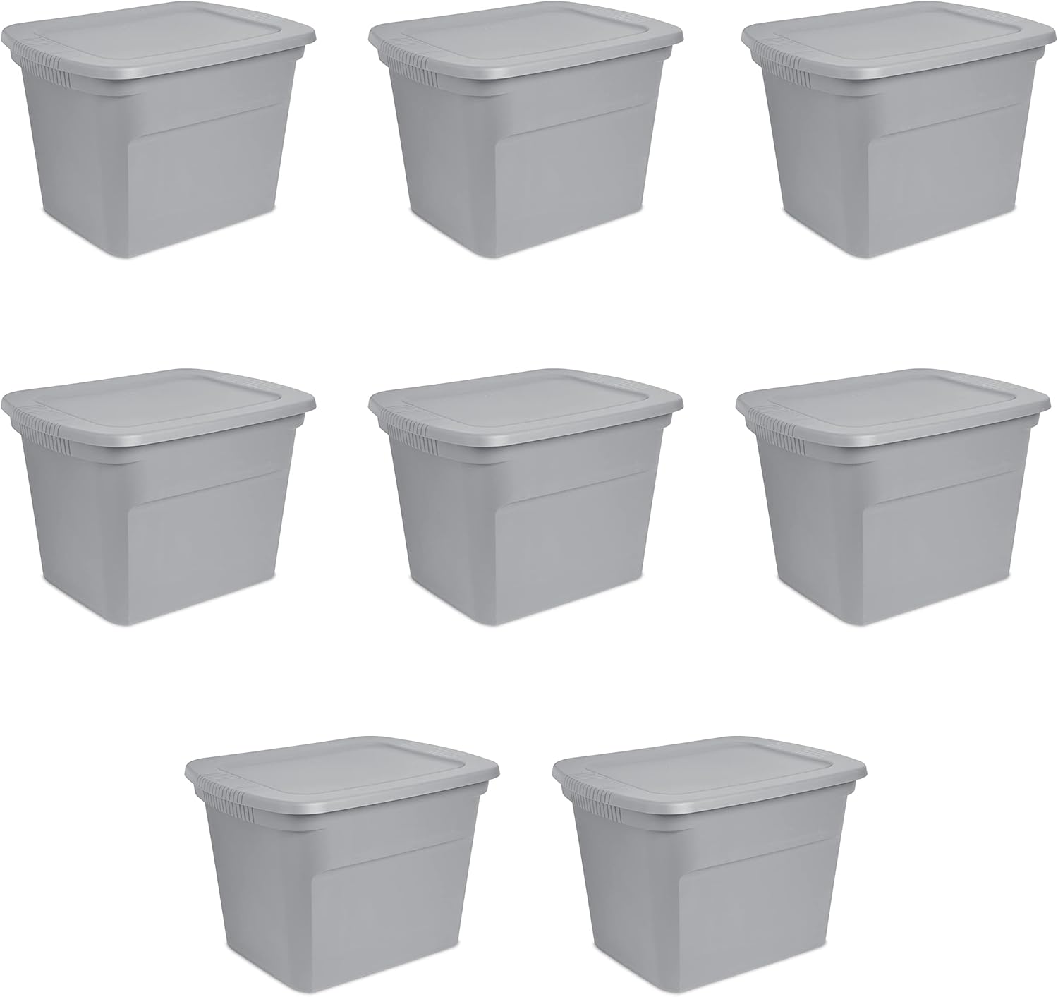 Sterilite 18 Gal Storage Tote - Stackable Plastic Bin with Lid for Organizing Clothes | Gray Base & Lid, 8-Pack