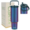 Cafezi 50 oz Insulated Tumbler with Straw, Stainless Steel Water Bottles with Flip Straw and Top Handle, Leak Proof Flip, No Sweat, Fits in Cup Holder, Vacuum Insulated Cup for Home, Outdoors, Car