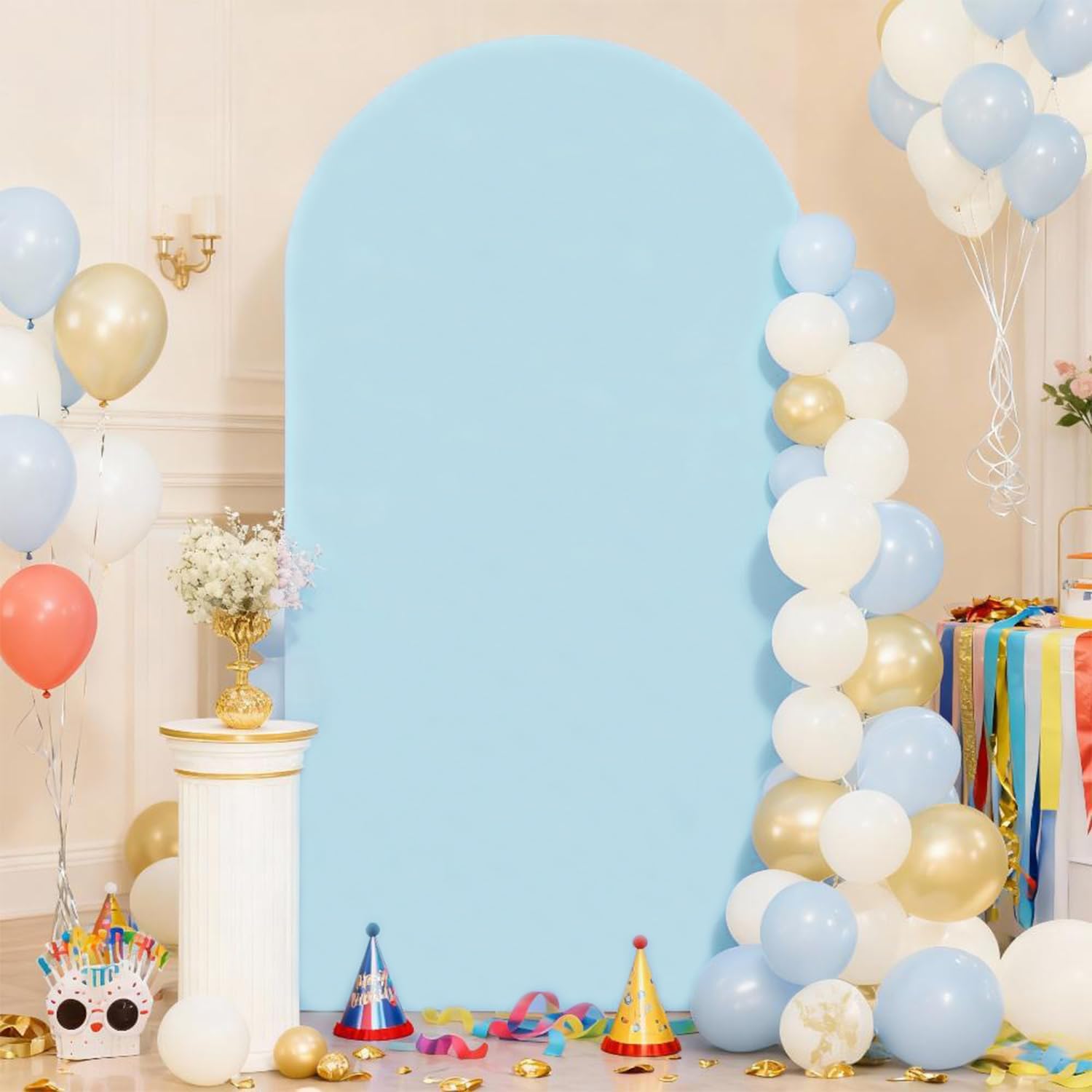 Skiennix 7.2 FT Light Blue Arch Backdrop Cover - Fitted Spandex for Weddings, Baby Showers & Events