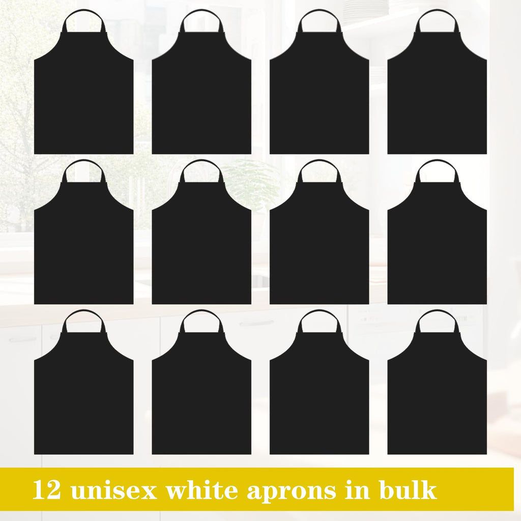 Cabaubl 12 Pack Black Bib Apron,Unisex Bib Aprons Bulk,Chef Apron without Pockets,Washable Kitchen Aprons for Women Men Kitchen Cooking, Crafting Painting, BBQ(Black)