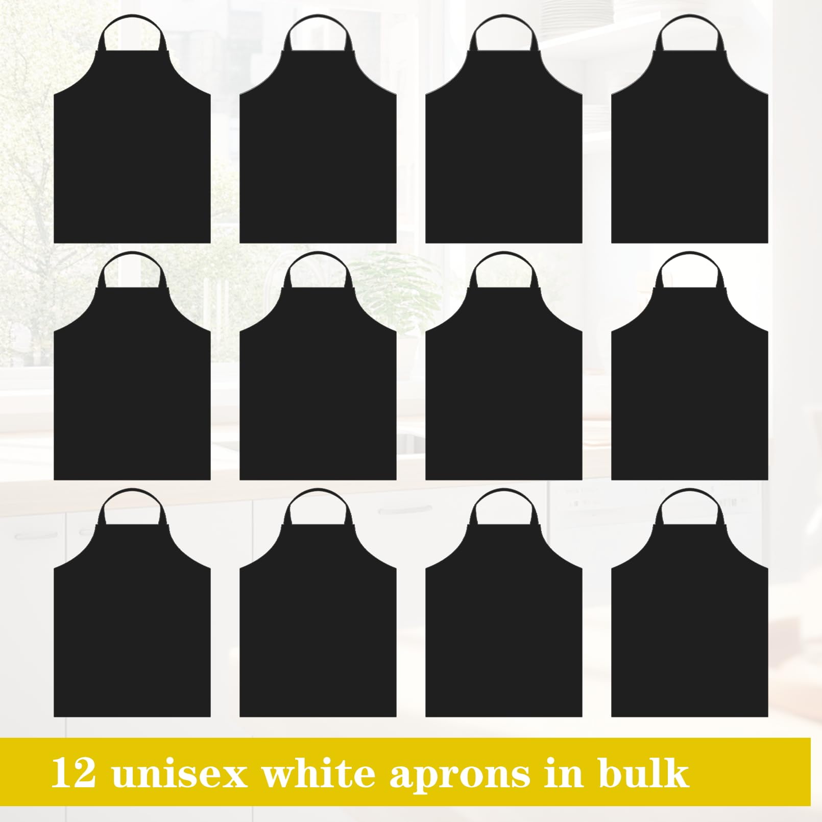 Cabaubl 12 Pack Black Bib Apron,Unisex Bib Aprons Bulk,Chef Apron without Pockets,Washable Kitchen Aprons for Women Men Kitchen Cooking, Crafting Painting, BBQ(Black)