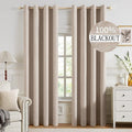 MIULEE Blackout Linen Textured Curtains - Thermal Insulated Natural Beige Drapes | 52 x 92 Inch (2 Panels)