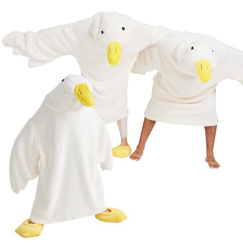 BRAFFWNE Wearable Blanket Hoodie, Oversized Blanket Hooded, Coverage with Easy Movement, Warm and Cozy Flannel, Gift for Kids (White Goose, Adult)