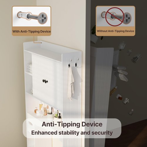 Gizoon 66''H Over The Toilet Storage Cabinet - White Bathroom Organizer with 2 Doors & Adjustable Shelf