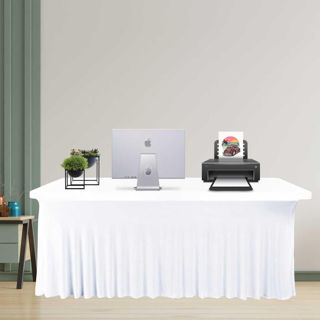 Fani 4 Pack Spandex Table Skirts for Rectangle Stretch Tablecloth, Wrinkle Resistant Table Covers and Fitted Skirts for Trade Show, Banquet, Restaurant, Party, Events (8ft, White)