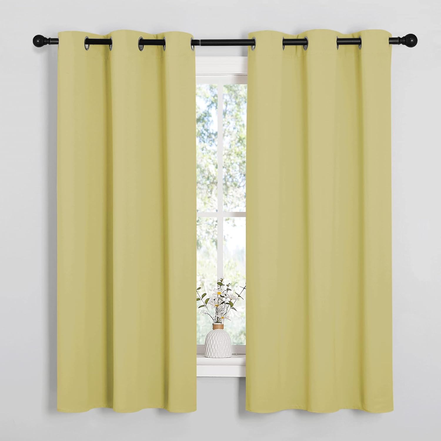 NICETOWN Room Darkening Curtains - Thermal Insulated Grommet Drapes for Kitchen | Set of 2, 42" x 48", Paler Yellow