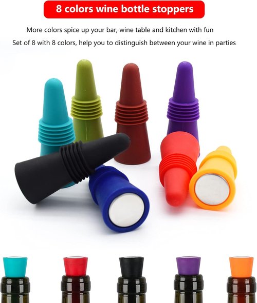 12PCS Wine Stoppers Beverage Bottle Sealer Soft Silicone Wine Bottle Stoppers Corks with Grip Top for Keeping Wine Champagne Fresh