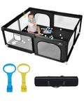 dearlomum Baby Playpen with Non Removable Mat, Extra Large Play Yard for Babies & Toddlers, Portable Travel Playpen, Baby Activity Center for Indoor & Outdoor Use (Black 59"×71")