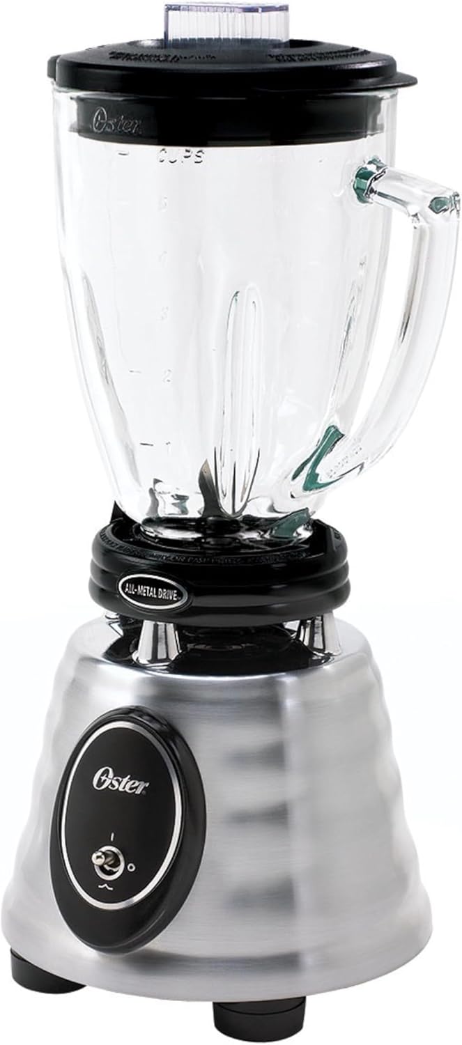 Oster Classic Series Blender - 1000W Power, 6-Cup Glass Jar, Stainless Steel Kitchen Essential