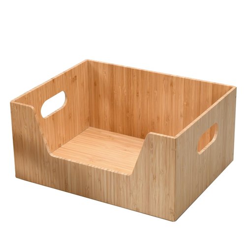 Bamboo Storage Box with Open Front Stackable Bin Organizer to use in kitchen pantries, cabinets and countertops, 14 x 11 x 6.5 inches
