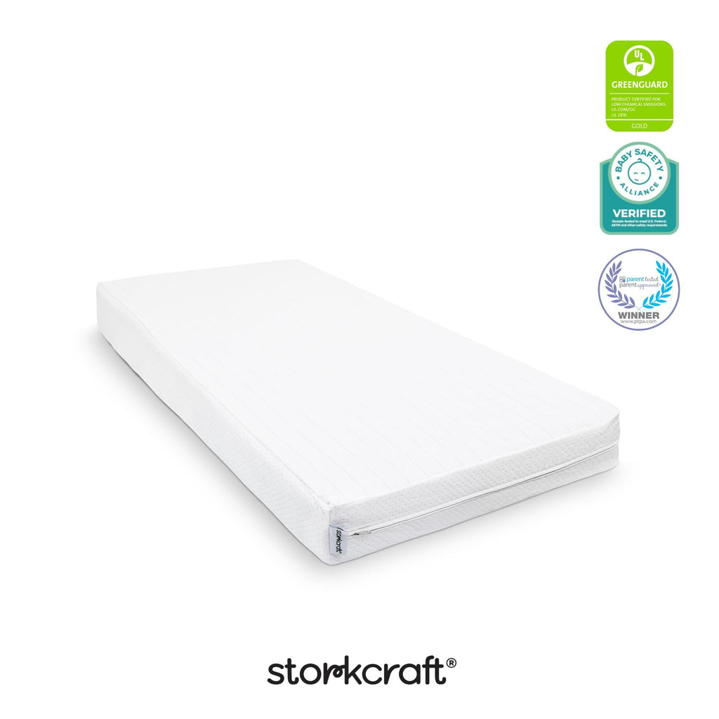 Storkcraft 6-Inch Water-Resistant Grow-with-Me Crib & Toddler Mattress — GREENGUARD Gold Certified, Dual-Sided Mattress for Baby Cribs & Toddler Beds, Durable Water-Resistant Cover, Made in The USA