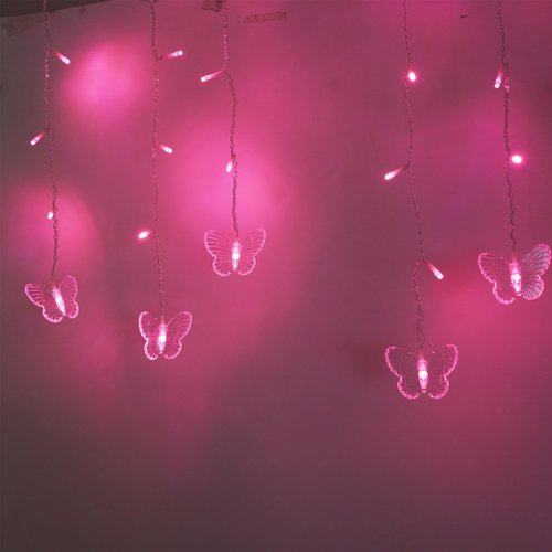 Butterfly Curtain Fairy Lights, 120LED Pink Twinkle String Lights with Romote, 8 Modes USB Powered Christmas Lights for Wedding, Bedroom, Party Decoration