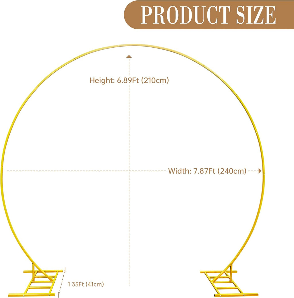 Skiennix Round Balloon Arch Stand - 8FT Gold Metal Circle Frame for Weddings & Events