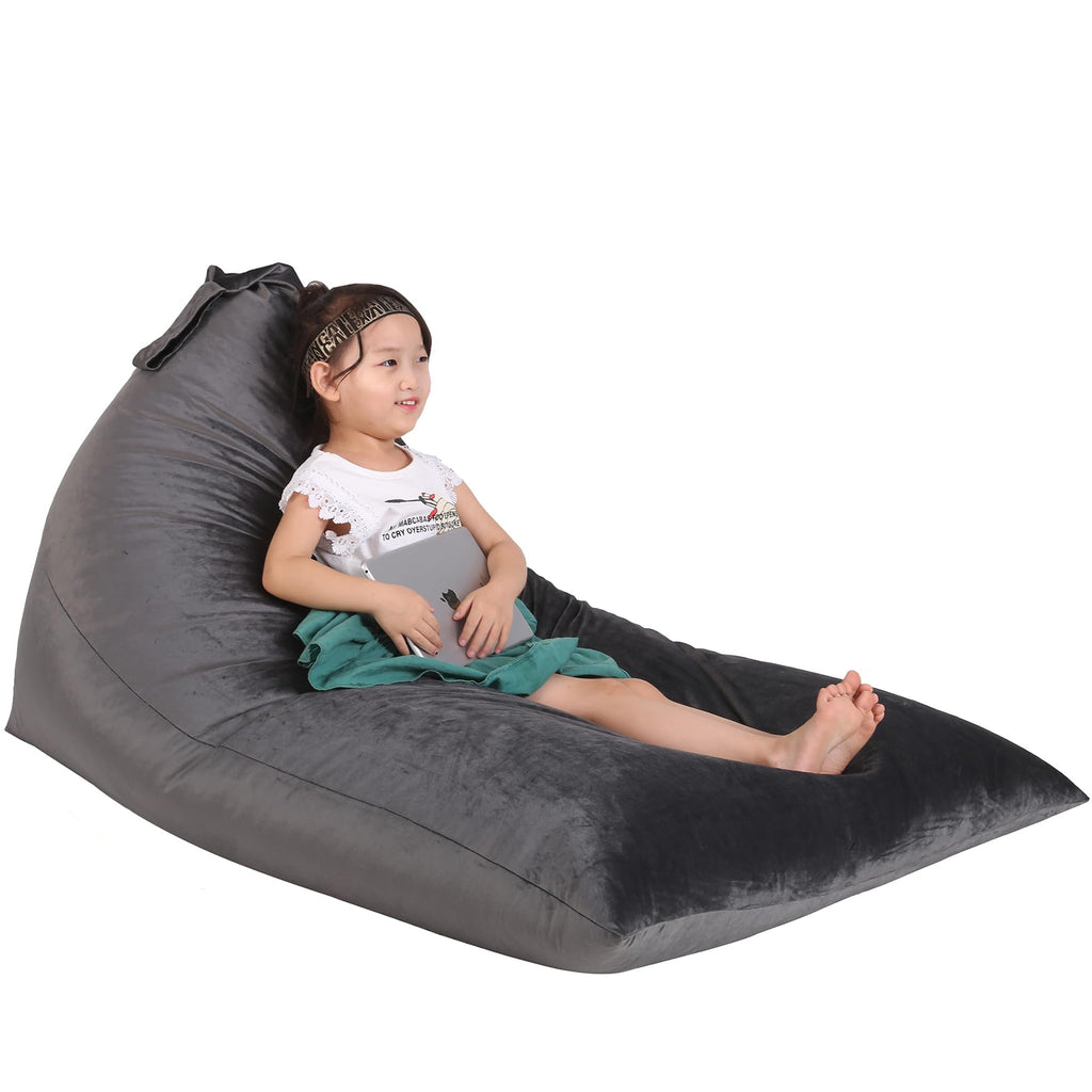 Stuffed Animals Storage Bean Bag Chair for Kids and Adults, Stuffed Animals Bean Bag Storage, Luxury Velvet Stuffie Seat - COVER ONLY(Dark Grey 200 L/52 Gal)