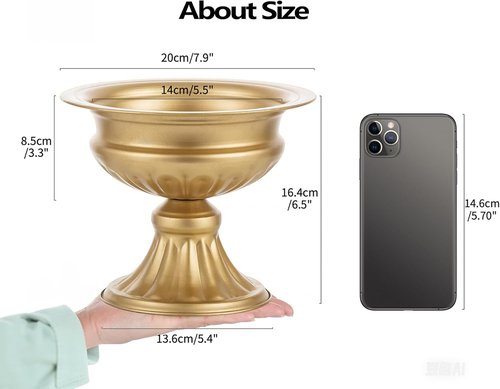 Hewory Gold Compote Pedestal Vase - Elegant Metal Floral Centerpieces | 10pcs, 6.5in Brass Bowls for Weddings & Parties