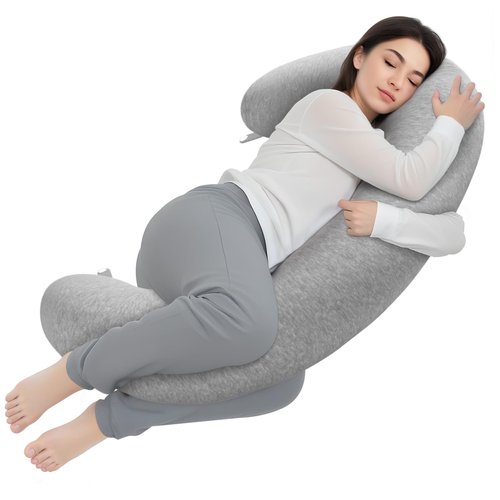 TranquilRelax Body Pillow, Long Pillow, Memory Foam & C-Shaped for Side Sleeper, Machine Washable Pillowcase, 53”×10”