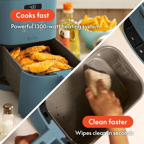 Bella 4Qt Slim Air Fryer - Compact Kitchenware with Nonstick Ceramic Coating | 6 Cooking Presets, 60 Min Auto Shutoff, Surf Color