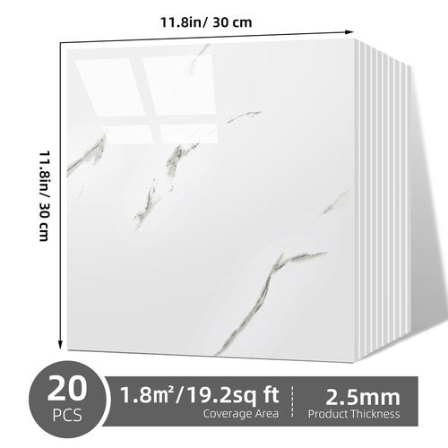 Vieshful 20pcs Peel and Stick Backsplash Tile，12"x12" Self Adhesive Marble Tile for Wall, PVC Waterproof Shower Wall Panels, Back Splash Stick on Tiles for Kitchen Bathroom Living Room (Not Real Tile)