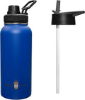 Mugs N Coffee 32 oz Stainless Steel Water Bottle - Blue Vacuum Insulated Travel Mug with Two Lids | Double Wall, Leak-Resistant, BPA-Free