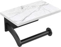 FORIOUS Toilet Paper Holder - Natural Marble Wall Mount with Phone Shelf | 304 Stainless Steel, Matte Black