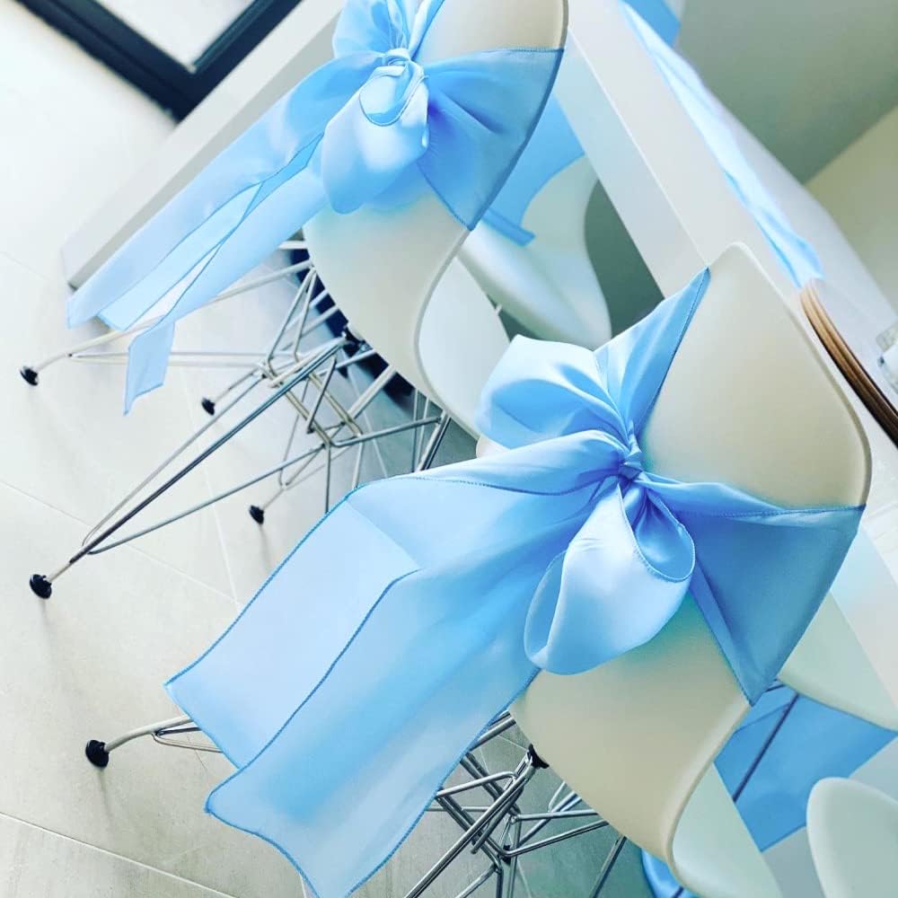 Skiennix Wedding Satin Gold Chair Sashes - 50 Pack Fitted Ribbons for Parties & Events | 7x108 Inches