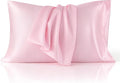 Bedsure Satin Pillowcase - Luxurious Silk-Like Standard Size Pillow Covers | Pink, 20x26 Inches, 2-Pack