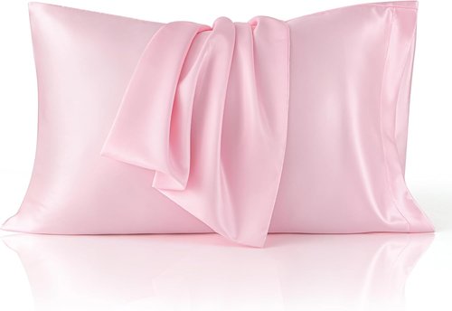Bedsure Satin Pillowcase - Luxurious Silk-Like Standard Size Pillow Covers | Pink, 20x26 Inches, 2-Pack
