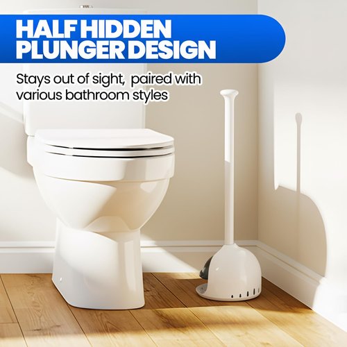 Denvlex Toilet Plunger with Holder, Heavy Duty Plunger and Holder Combo for Bathroom Cleaning, Bathroom Decor, Bathroom Accessories, Toilet Bowl Cleaners, 19-Inch Pearl White