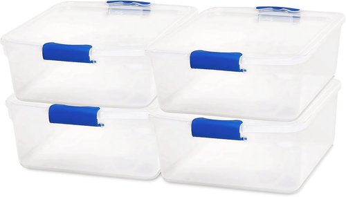 HOMZ 4-Pack Clear Plastic Storage Bins - 15.5 Quart Stackable Organizers for Home & Office