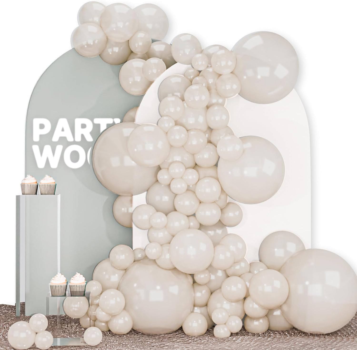 PartyWoo Pearl Beige Balloons - 140-Piece Arch Kit | Off-White, Sand & Cream for Weddings & Events
