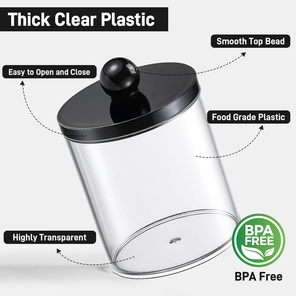 Skiennix Acrylic Qtip Holder Dispenser - 6 Pack Clear & Black Bathroom Storage Organizer