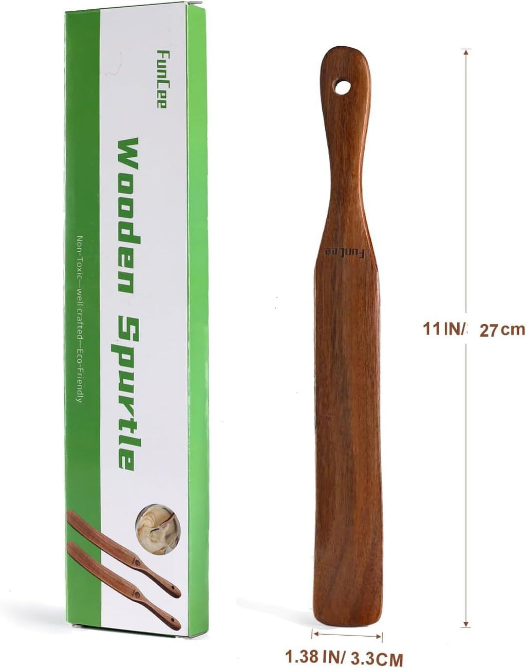 Skiennix Wooden Spurtle Set - 2 Pack Long Handle Kitchen Utensils for Sourdough & Mixing | Teak Wood