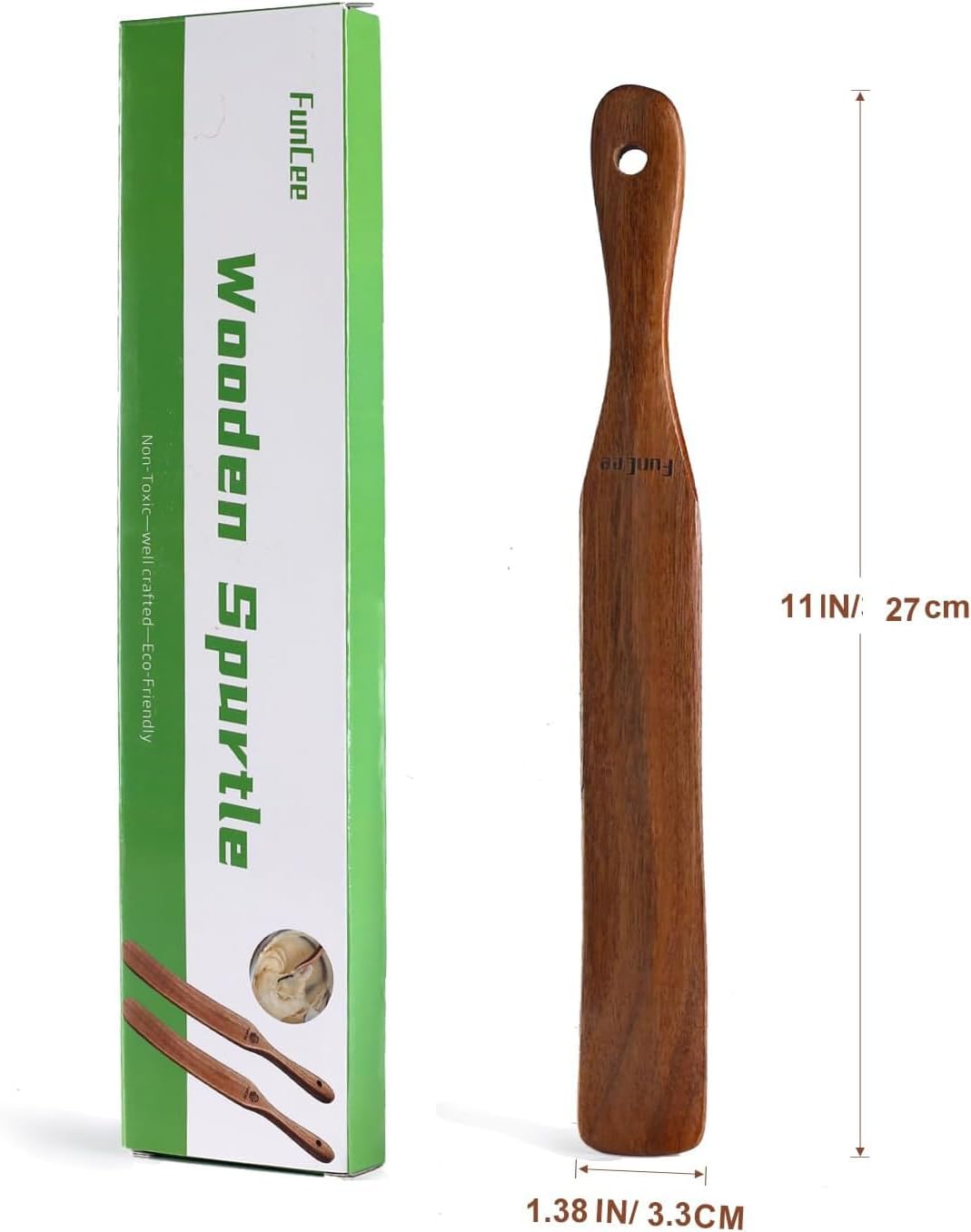 Skiennix Wooden Spurtle Set - 2 Pack Long Handle Kitchen Utensils for Sourdough & Mixing | Teak Wood