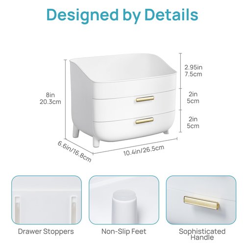 Vtopmart 3-Tier Skincare Makeup Organizer with Drawers for Vanity and Bathroom Countertop, Large Cosmetic Storage Box Case for Dresser, with Non-Slip Base