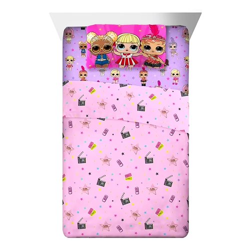 LOL Surprise Bedding Set Twin Bed - Bundle with Flat Sheet, Fitted Sheet, and Double Sided Pillowcase for Twin Bed Plus Stickers, More | LOL Surprise Bedroom Decor