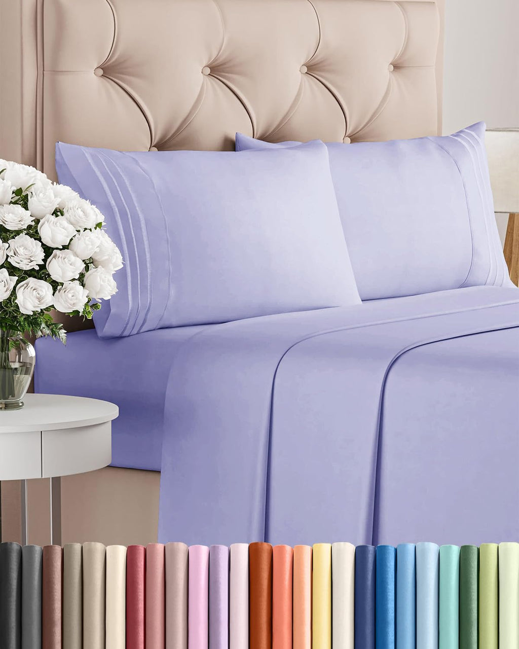 Regine Switzerland Cal King Sheet Set - Luxurious Breathable Cooling Bedding - Soft, Wrinkle-Free Lavender - Deep Pockets
