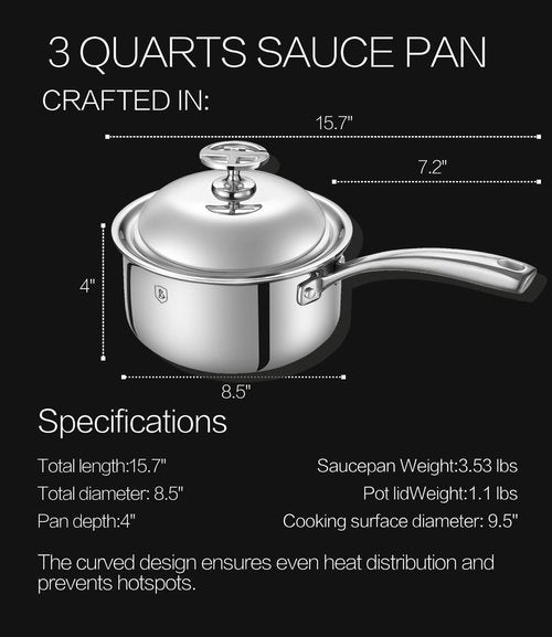 Lebof Stainless Steel Pan (Sauce Pan, 3 Quart)
