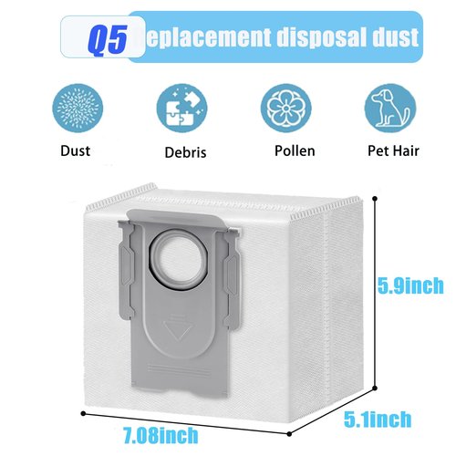 20 Packs Q8 Q7 Q5 Bag Replacement for roborock Q5 Q5+ Q7 Q7+ Q7 Max Q7 Max+ Q8 Max+ S7 MaxV Ultra S8+ S8 Pro Ultra Robot Vacuum Cleaner,Q5 bags:3L Large Capacity Disposable Bag Replacement