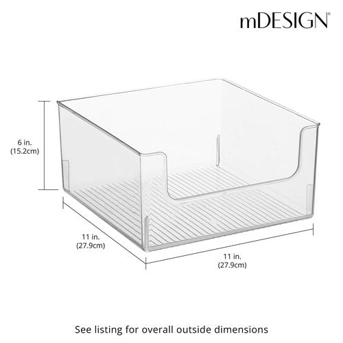 mDesign Modern Wide Plastic Open Front Dip Storage Organizer Bin Basket for Bathroom Organization - Vanity Shelf, Cubby, Cabinet, and Closet Organizing Decor - Ligne Collection - 4 Pack - Clear