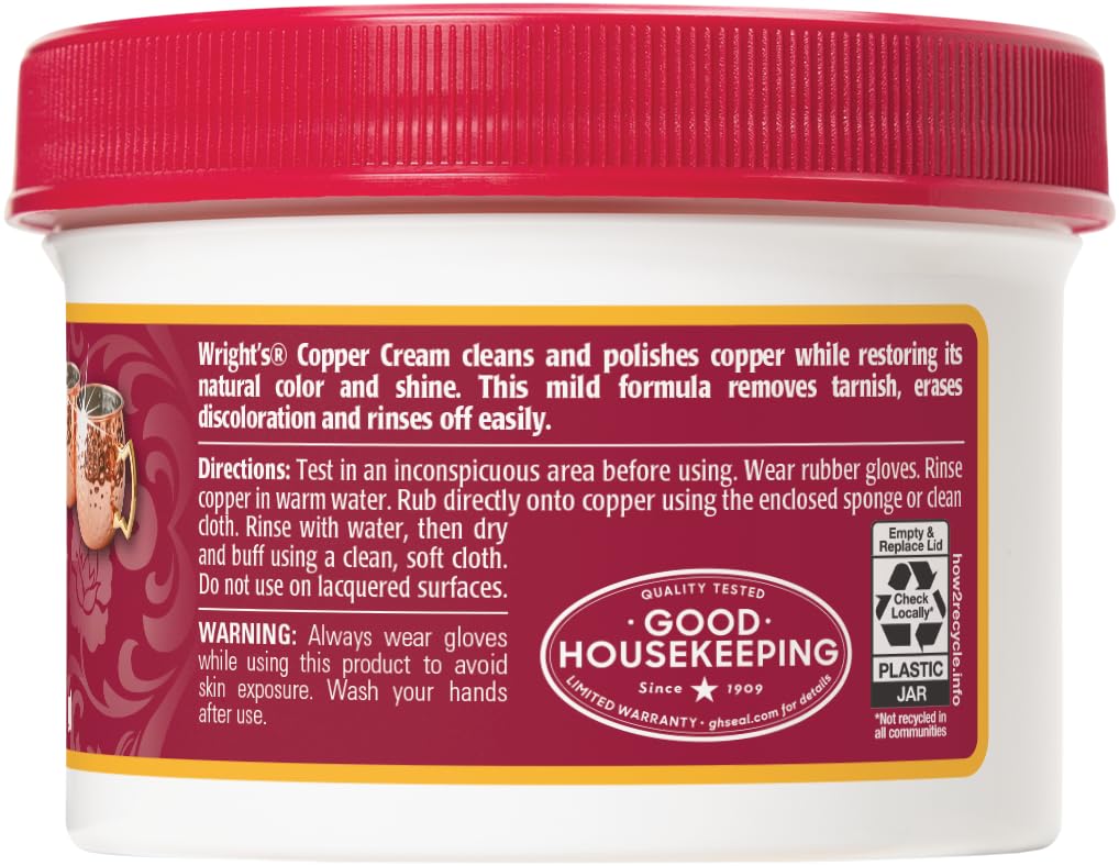 Wright's Copper Cream Cleaner - 8 Ounce 2 Pack with Polishing Cloth - Gently Cleans and Removes Tarnish without Scratching