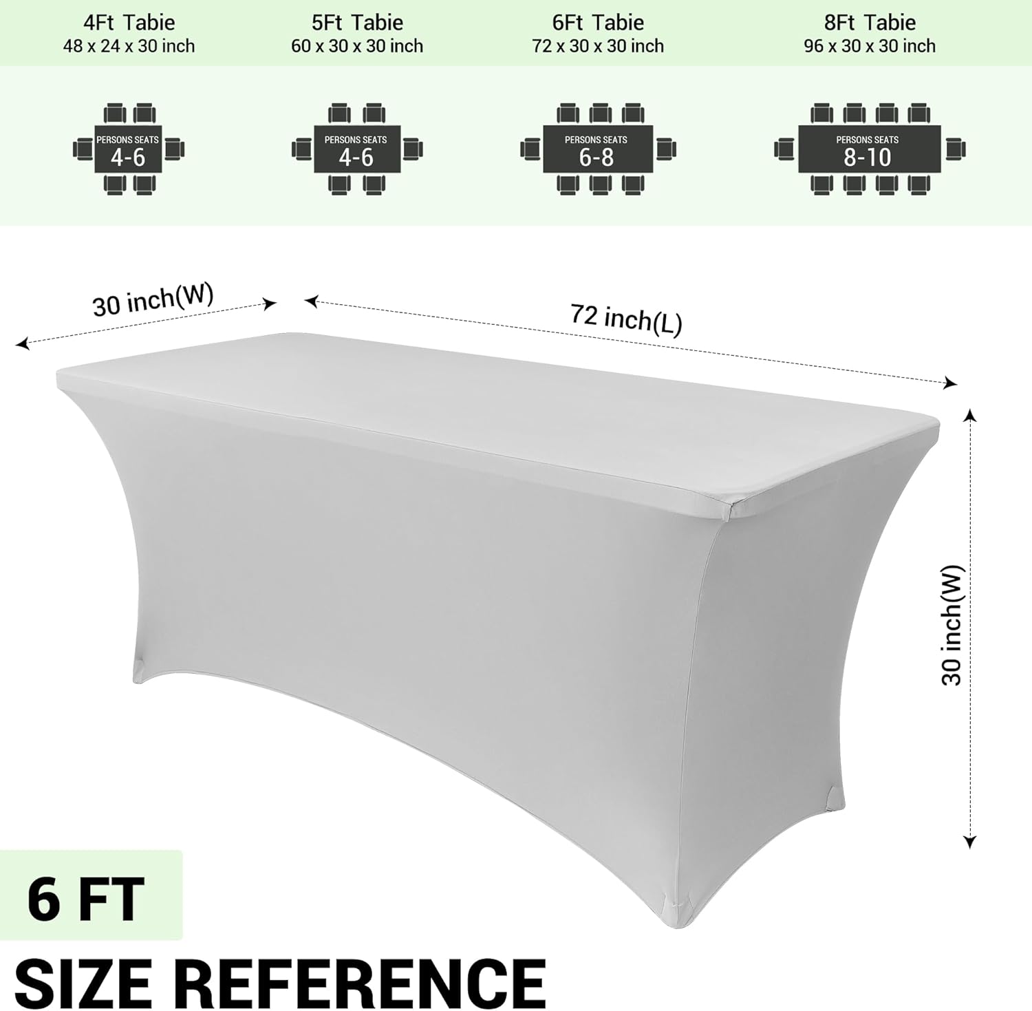 Obstal 6 Pack Stretch Spandex Table Covers - Fitted Tablecloths for 6 FT Tables | Silver, 72" L x 30" W x 30" H